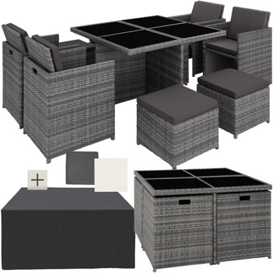 Tectake Garden Table & Chairs Manhattan8 Seats With CushionsDining TableRain CoverGrey from B&Q