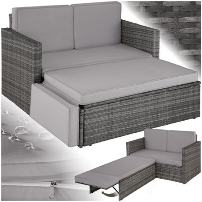 Tectake Garden Sofa Corfu2 Seater SofaStool Sun LoungerThick Cushions Grey from B&Q
