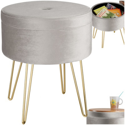 B&Q -  Stool AvaRoundPadded Velvet LookWith Storage SpaceLight Grey1