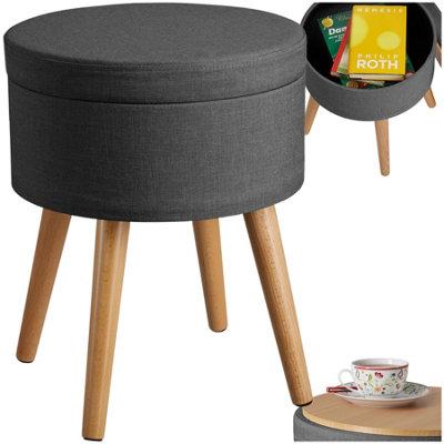 B&Q -  Stool YaraRoundPaddedWith Storage SpaceLinen LookDark Grey1