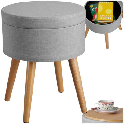 B&Q -  Stool YaraRoundPaddedWith Storage SpaceLinen LookLight Grey1