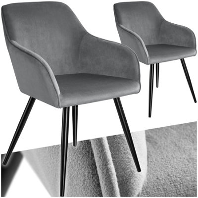 B&Q -  Set Of 2 Dining Chair MarilynWith ArmrestsPaddedVelvet LookBlack Steel Legs Grey/black