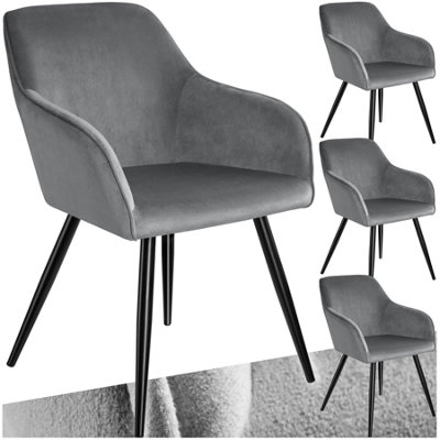 Tectake Set Of 4 Dining Chair MarilynWith ArmrestsPaddedVelvet LookBlack Steel Legs Grey/black from B&Q