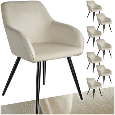 B&Q -  Set Of 8 Dining Chair MarilynWith ArmrestsPaddedVelvet LookBlack Steel Legs Cream/black