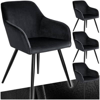 Tectake Set Of 4 Dining Chair MarilynWith ArmrestsPaddedVelvet LookBlack Steel Legs Black from B&Q