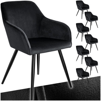 Tectake Set Of 8 Dining Chair MarilynWith ArmrestsPaddedVelvet LookBlack Steel Legs Black from B&Q