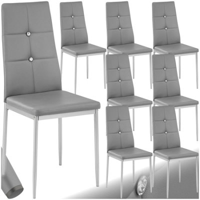 B&Q -  Set Of 8 Dining Chair SetHigh BackrestSlim Steel Legs & Rhinestone Highlights Grey