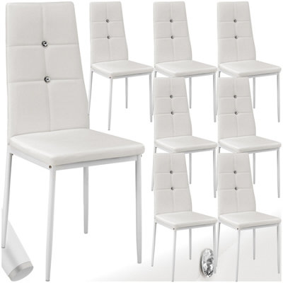 B&Q -  Set Of 8 Dining Chair SetHigh BackrestSlim Steel Legs & Rhinestone Highlights White
