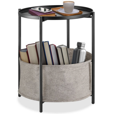 Tectake Bedside Table CanterburyRound With Removable ShelfSpacious Basket45.5 X 45.5 X 53 CmBlack from B&Q