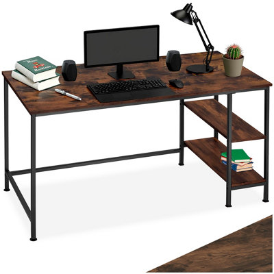 Tectake Desk DonegalSide Shelf With 2 Storage Compartments 60 CmIndustrial Wood DarkRustic from B&Q
