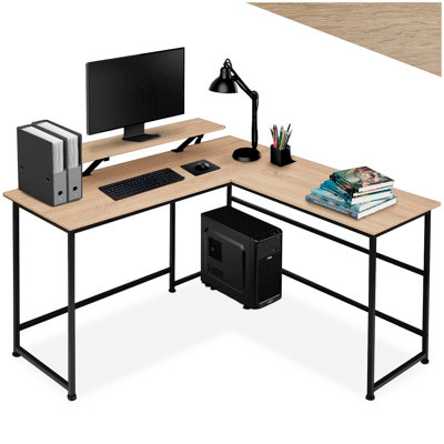 Tectake Desk MelroseCorner Desk With A Movable Monitor Stand 130 CmIndustrial Wood LightOak Sonoma from B&Q