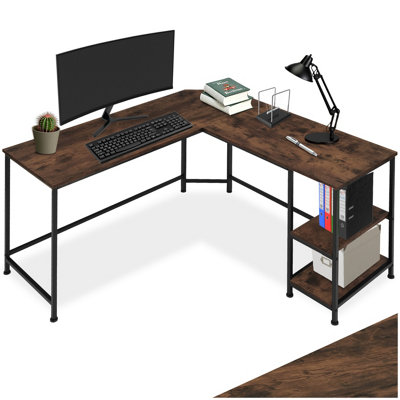 Tectake Desk HamiltonCorner UnitShelf With 2 Storage Compartments 138 CmIndustrial Wood DarkRustic from B&Q
