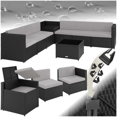 Tectake Rattan Furniture Garden Set Verona Polyrattan Lounge Garden Furniture Seating Group Nature - Black/Grey