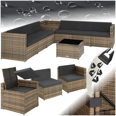 Tectake Black/Grey Rattan Furniture Garden Set Verona Polyrattan Lounge Garden Furniture Seating Group Nature - Nature