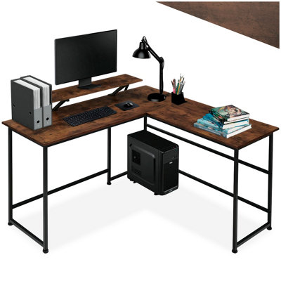Tectake Desk MelroseCorner Desk With A Movable Monitor Stand 130 CmIndustrial Wood DarkRustic from B&Q