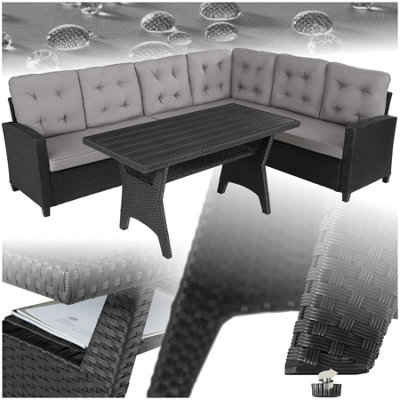 Tectake Garden Furniture Set CataniaFor 6 PeopleWeather-ResistantThick Cushions Black from B&Q