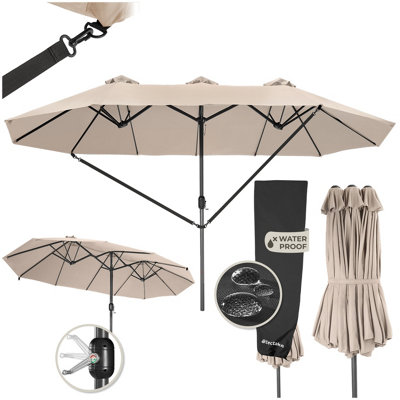 Tectake Parasol SiliaExtra Wide460 X 270 CmHeight-AdjustableCover IncludedBeige from B&Q