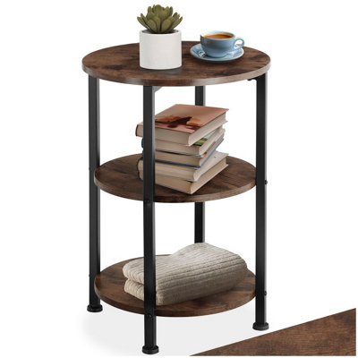 Tectake Bedside Table ColchesterIndustrial StyleRound With 3 Shelves40 X 61 CmIndustrial Wood DarkRustic from B&Q