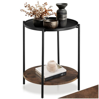Tectake Bedside Table SunderlandIndustrial StyleRound With 2 Shelves45.5 X 54.5 CmIndustrial Wood DarkRustic from B&Q