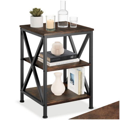 Tectake Bedside Table NottinghamIndustrial StyleWith 3 Shelves40.5 X 40.5 X 60.5 CmIndustrial Wood DarkRustic from B&Q