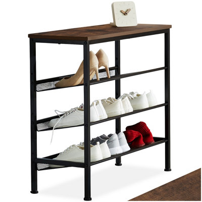 B&Q -  Shoe Rack WolverhamptonSurface Shelf And 3 Grid ShelvesIndustrial StyleIndustrial Wood DarkRustic