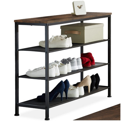 B&Q -  Shoe Rack PortsmouthSurface Shelf And 3 Grid ShelvesIndustrial StyleIndustrial Wood DarkRustic