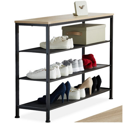 B&Q -  Shoe Rack PortsmouthSurface Shelf And 3 Grid ShelvesIndustrial StyleIndustrial Wood LightOak Sonoma
