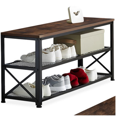 B&Q -  Shoe Rack BlackpoolSurface Shelf And 2 Grid ShelvesIndustrial StyleIndustrial Wood DarkRustic