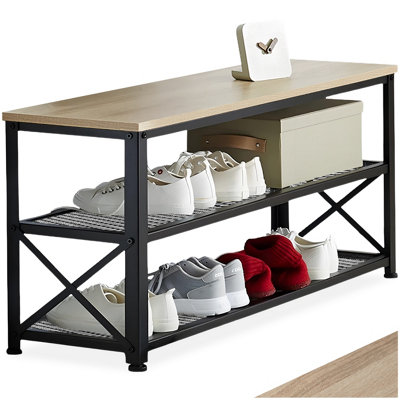 B&Q -  Shoe Rack BlackpoolSurface Shelf And 2 Grid ShelvesIndustrial StyleIndustrial Wood LightOak Sonoma