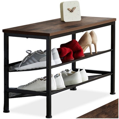 B&Q -  Shoe Rack DerrySurface Shelf And 2 Grid ShelvesIndustrial StyleIndustrial Wood DarkRustic