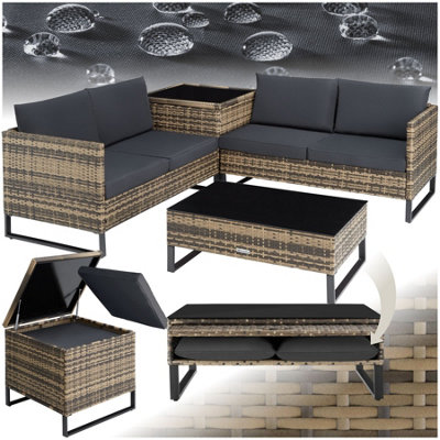 Tectake Garden Furniture Set OstuniFor 4 PeopleLarge Storage BoxTableThick Cushions Nature from B&Q