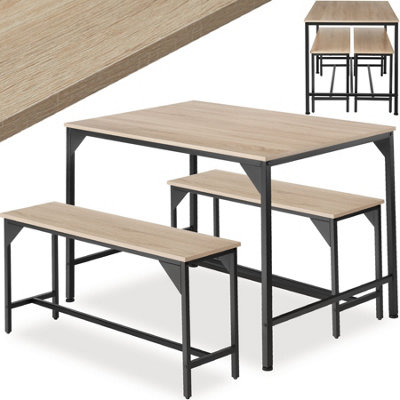Tectake Dining Table Set Bolton - 3-Piece, 2 Benches - Industrial Wood Oak Sonoma Light