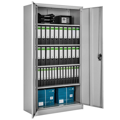 Tectake Filing Cabinet Blain5 Height-Adjustable ShelvesLockable Doors1Grey from B&Q