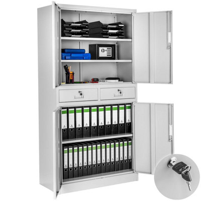 Tectake Filing Cabinet Cosmo2 Drawers5 Adjustable Shelves180 X 80 X 40 Cm1Light Grey from B&Q