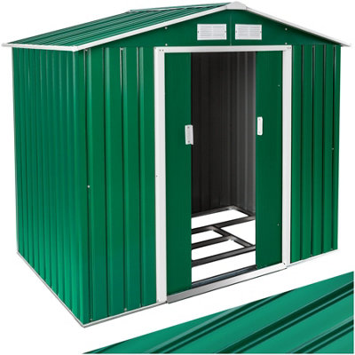 Tectake Shed With Gable Roof - Steel, Foundation Included, 214 X 130 X 185 Cm - Green/white