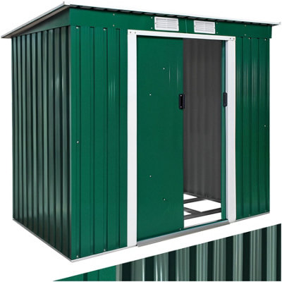 Tectake Shed With Pitch Roof - Steel, Foundation Included, 213 X 130 X 173 Cm - Green/white