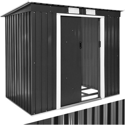 Tectake Shed With Pitch Roof - Steel, Foundation Included, 213 X 130 X 173 Cm - Grey/white