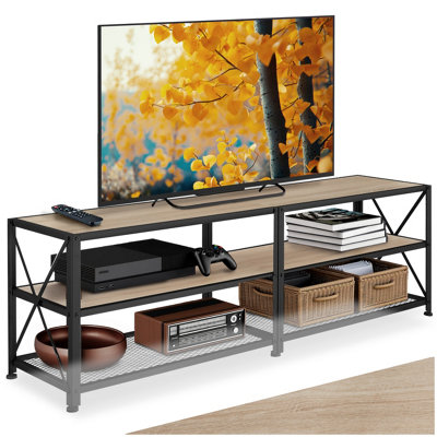 B&Q -  Industrial Tv StandLowboard Cabinet 3 Shelves Low Display Console 161 CmIndustrial Wood LightOak Sonoma