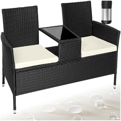 Tectake Garden Bench Narbonne2-Seater With TableWeather-Resistant PolyrattanBlack/beige1 from B&Q