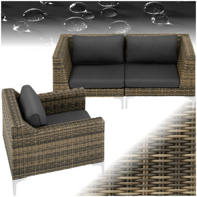 Tectake Rattan Garden Furniture Villanova - Corner Chairs And Armchair, Thick Seat Cushions - Mottled Anthracite