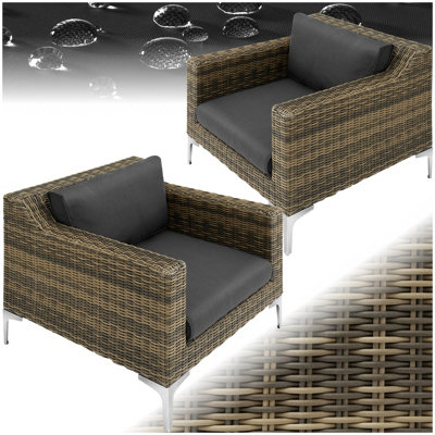 Tectake Anthracite Rattan Garden Furniture Villanova - Armchairs, Thick Seat Cushions - Mottled Size 2