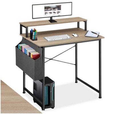 Tectake DeskWith Shelving And Fabric Storage Bag 80 CmIndustrial Wood LightOak Sonoma from B&Q