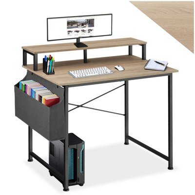 Tectake DeskWith Shelving And Fabric Storage Bag 120 CmIndustrial Wood LightOak Sonoma from B&Q