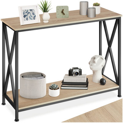 B&Q -  Console Table TacomaWith 2 Shelves And Side X-Braces  Industrial Wood LightOak Sonoma