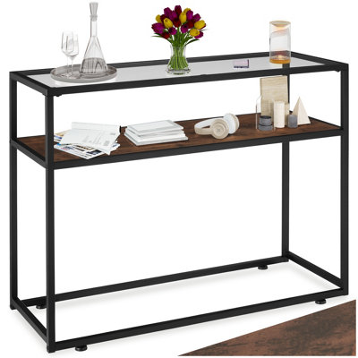 Tectake Console Table Kilkenny - 2 Shelves, With Glass Top Surface - Industrial Wood Rustic Dark