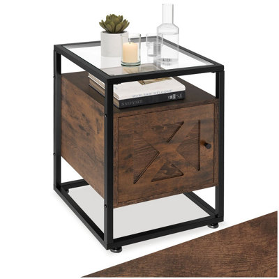 Tectake Bedside Table Kidderminster   Industrial Wood DarkRustic from B&Q