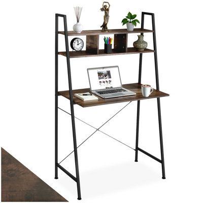 Tectake Desk ExeterOverhead Storage Shelves3 Compartments 46,5 CmIndustrial Wood DarkRustic from B&Q