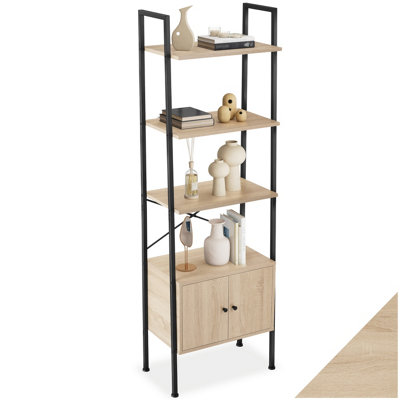 Tectake Ladder Shelf BrentwoodIndustrial Style4 Levels2 Cupboards 57.5 X 34 X 173 CmIndustrial Wood LightOak Sonoma from B&Q