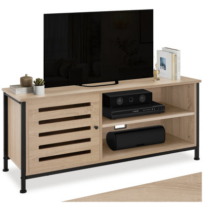 Tectake Tv StandLowboard Cabinet2 ShelvesStorage Compartment With Door2 Cable Cutouts 110 CmIndustrial Wood LightOak Sonoma from B&Q