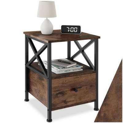 Tectake Bedside Table Falkirk  Industrial Wood DarkRustic from B&Q